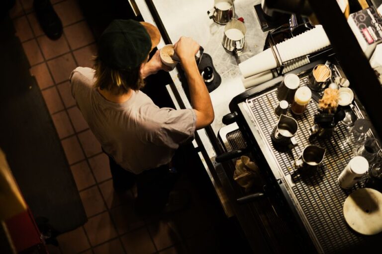 A latte on a cafe counter