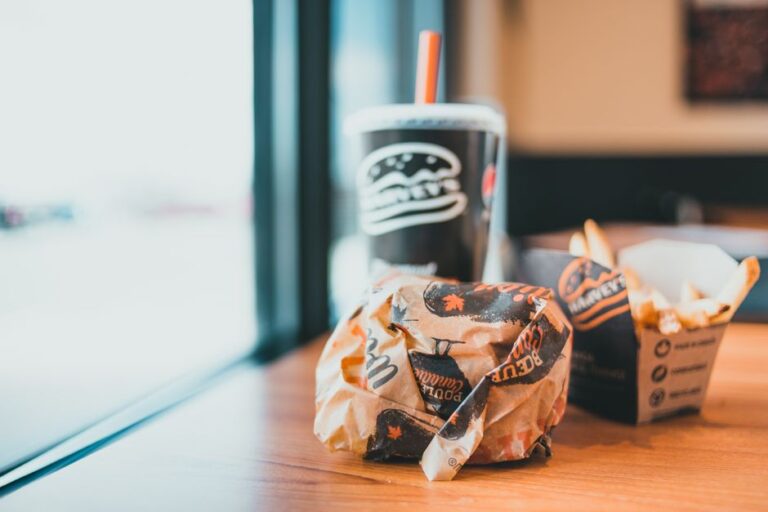 A burger wrapped in paper