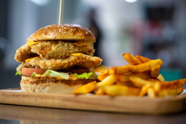 A crispy fried chicken burger