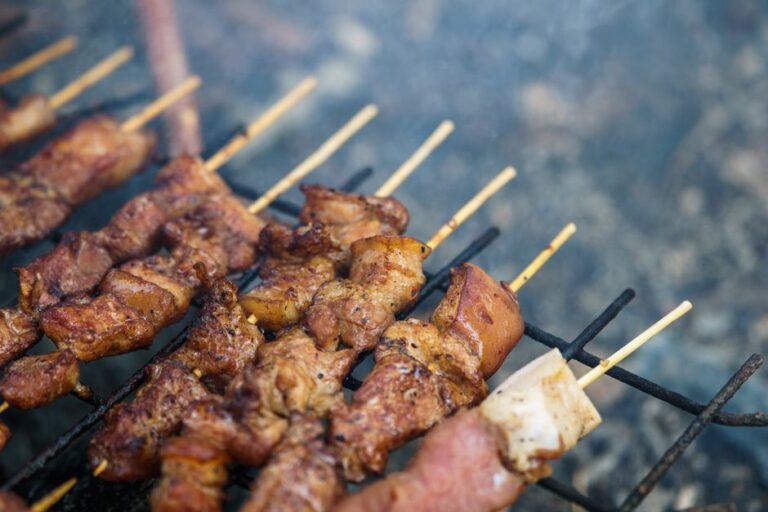 Pork barbecue skewers on the grill