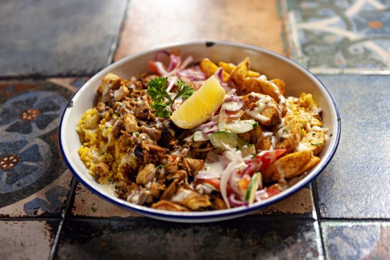 A chicken and rice platter